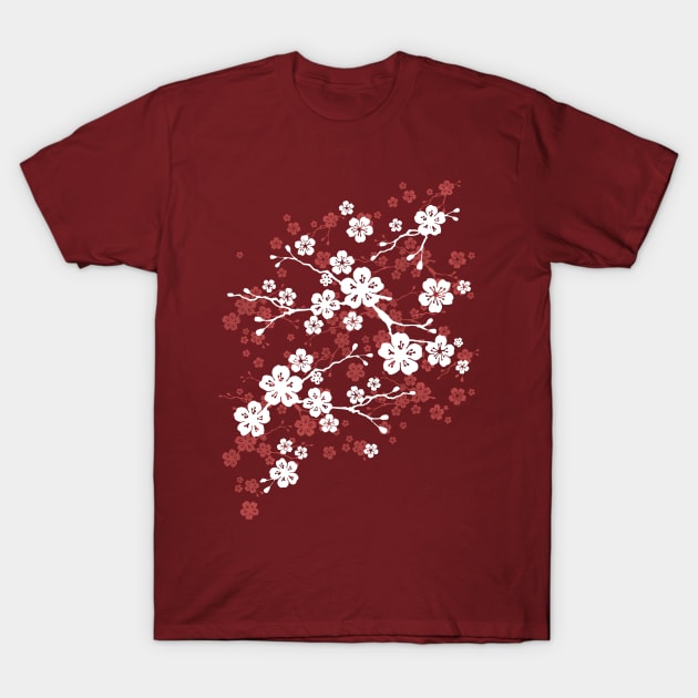 Red cherry blossom T-Shirt by adenaJ